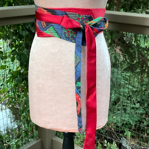 Blue red safari giraffe animals obi style upcycled wrap silk ties belt OS - Picture 9 of 15
